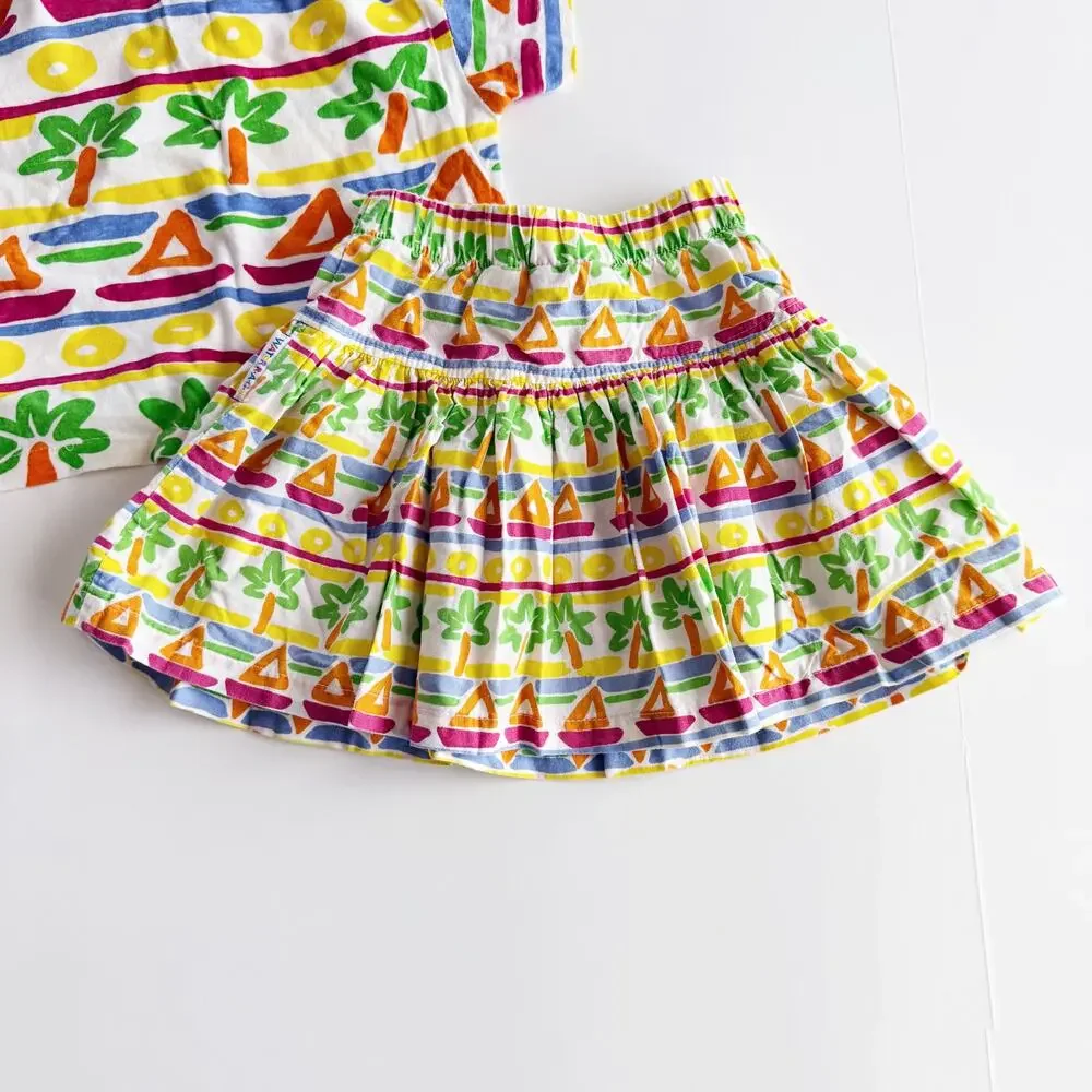 [Vintage] 80s Tropical Pop Art Geometric Matching Set Shirt Skirt Girls Size 4-5